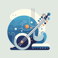 Fototapeta premium Abstract illustration of a banjo with colorful circular patterns