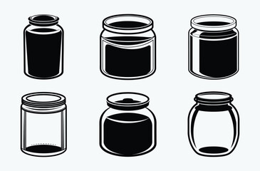 Glass jar silhouette, Mason jar icon, Jar container vector, Black jar graphic, Empty jar shape