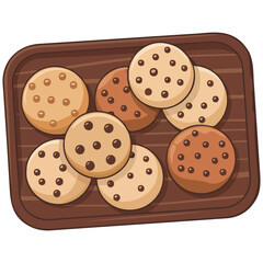 Wooden tray with butter cookies and chocolate candies