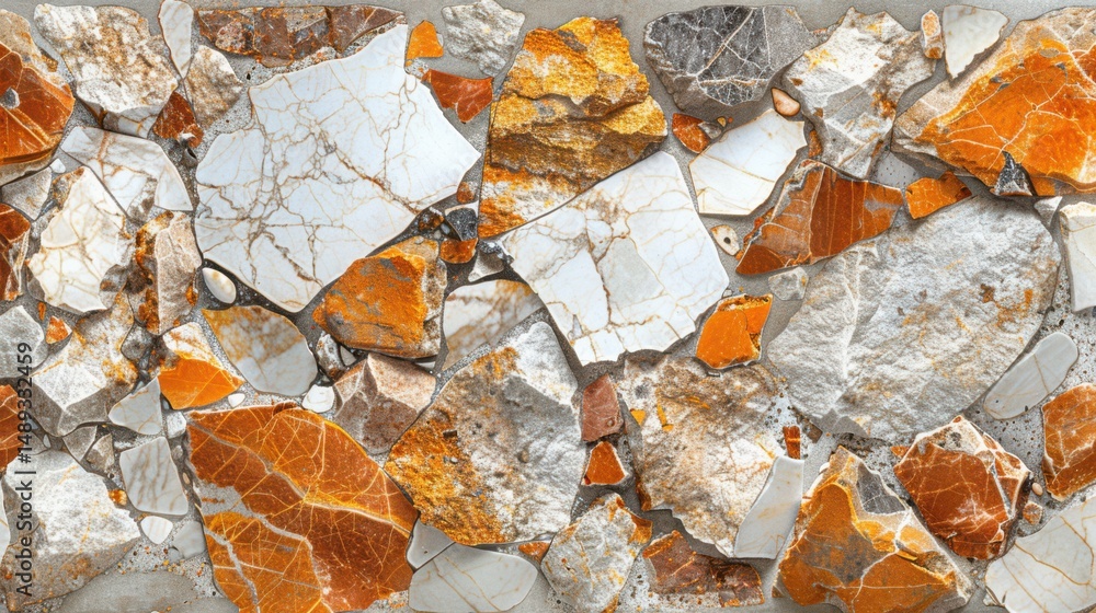 Poster warm abstract orange terrazzo pattern with balanced fragments of marble and quartz in a modern decor