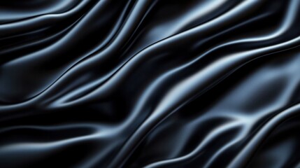 Obraz premium Close-up of smooth, flowing black silk fabric with soft highlights and deep shadows creating elegant, wavy textures