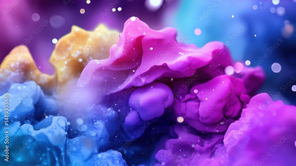 Poster abstract gradient of vibrant hues with noise overlay for a soft, atmospheric effect