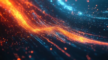 Obraz premium Abstract swirling light trails, blue and orange, dark background, digital art, website header