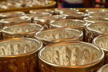 Group of alms bowls for donation, Thailand.