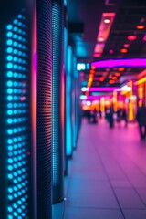 Vibrant neon-lit hallway