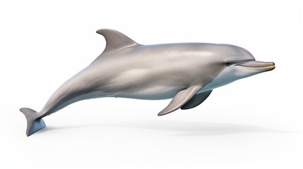 Fototapeta premium A beautiful grey bottlenose dolphin gracefully posed on an isolated white background 