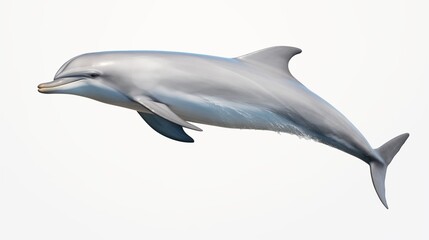 A beautiful grey bottlenose dolphin gracefully posed on an isolated white background 