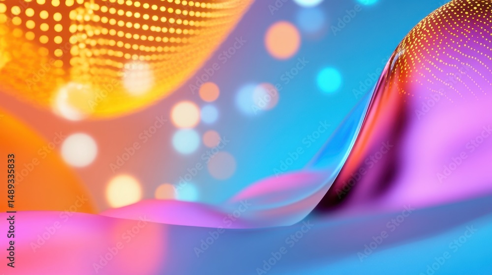 Poster abstract sphere gradient background with shiny halftone pop dots on soft colorful backdrop