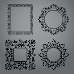 Set of decorative frames Elegant vector element for design in Eastern style, place for text. Floral black and gray borders. Lace illustration for invitations and greeting cards