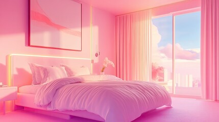 nterior view of hotel bedroom with double bed