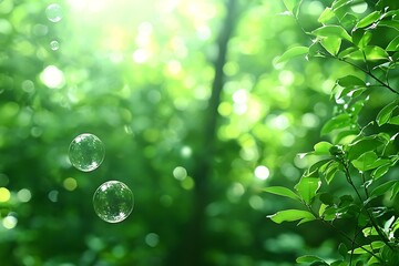 Fototapeta premium Lush green foliage with bubbles