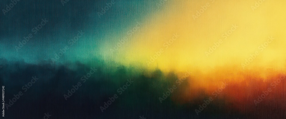 Poster abstract blurred textured gradient with cool and warm colors merging from dark teal to bright yellow