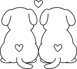 Cute animal couple sitting together, showcasing love with heart shapes