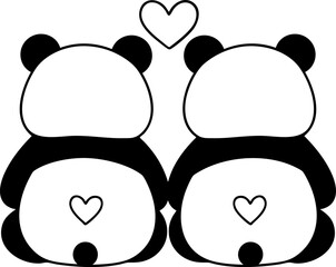 Cute animal couple featuring two pandas with hearts, symbolizing love and affection