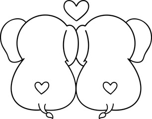 Cute animal couple elephants with hearts, symbolizing love and affection