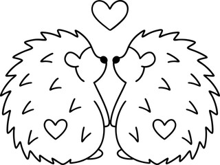 Cute hedgehog couple with hearts, symbolizing love and affection
