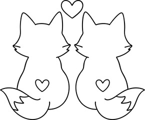 Cute animal couple illustration featuring two foxes with hearts