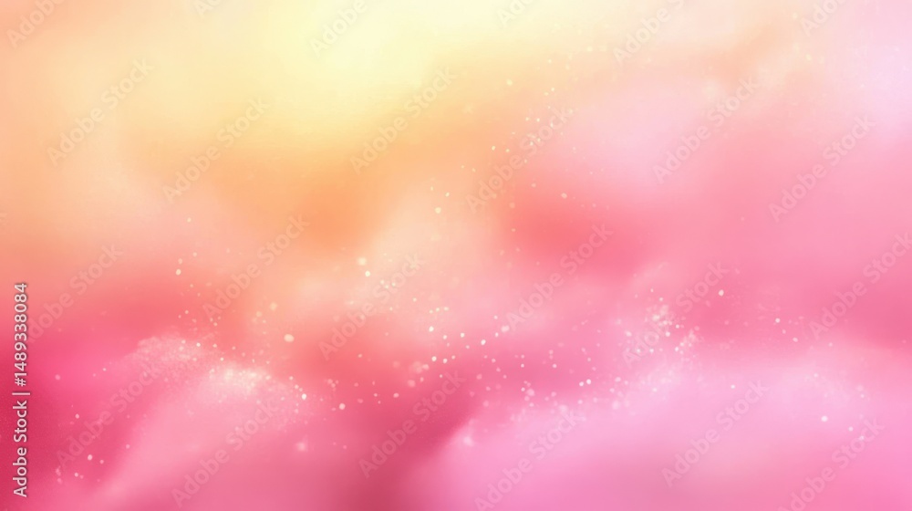 Poster soft gradient background blending warm peach and pink tones with scattered light particles creating 