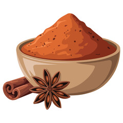 Ground cinnamon spice in small bowl isolated vector illustration on white background