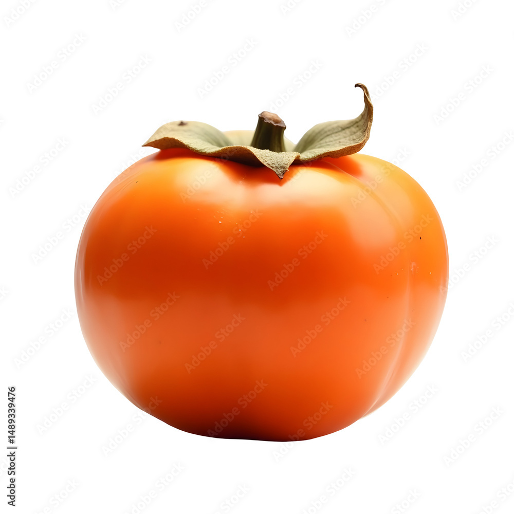 Poster highly detailed and lifelike persimmon prominently centered showcases the fruit's vibrant color and 
