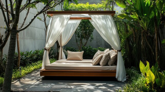 Outdoor daybed with canopy for garden or patio
