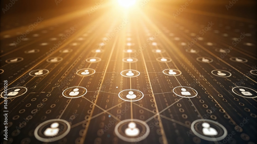 Poster bright sun shining over digital interface with biometric data audit visuals and verification icons