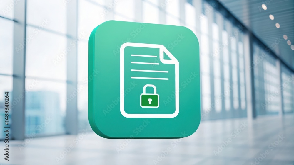 Poster a rotating file icon in a digital environment symbolizing document management and data protection