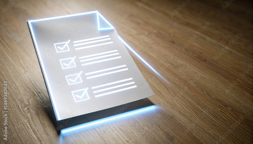 Poster glowing paper sheet with checkmarks hovering above signifying a verified smart contract