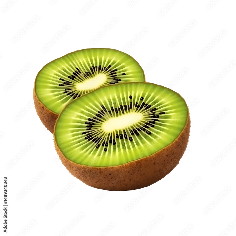 Poster highly detailed and realistic 3d rendering of two sliced kiwi fruits displaying refreshing green pul