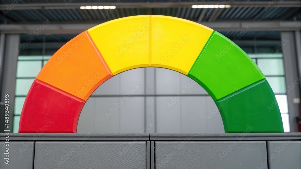 Aufkleber speedometer displaying a green yellow red audit rating meter filling slowly over time