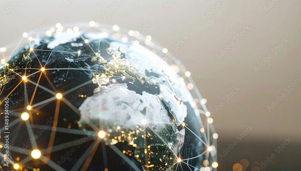 Poster globe spinning with interactive network of cybersecurity connections displayed in real-time