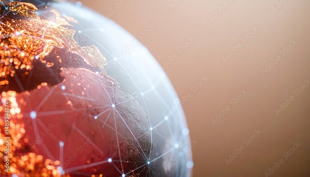 Poster rotating globe featuring advanced network of cybersecurity connections and real-time data flow