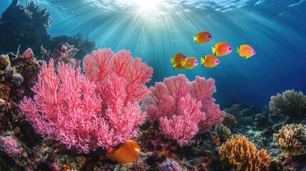 Naklejka premium Vibrant Coral Reef with Tropical Fish.