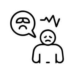 Simple illustration of a person feeling unwell with sad expression and symptoms - Concept of Medical Vector Icons  