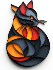A cute black cartoon cat with orange eyes and a witch hat sits on a branch, perfect for a spooky Halloween illustration