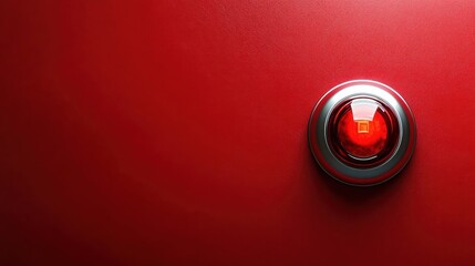 Close-up of a red emergency alarm button mounted on a textured red wall, conveying urgency and alertness