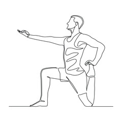 Continuous line drawing of sport man engaged in yoga pose. Relaxing people editable stroke sketch vector illustration
