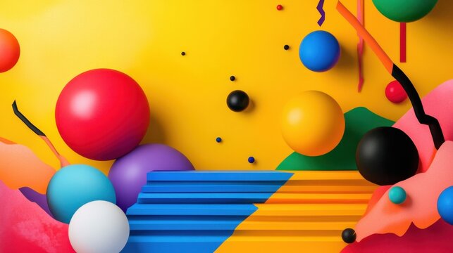 Bright and bold color explosion with modern pop shapes and energetic visuals to the music beat