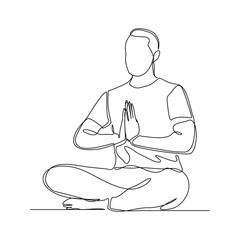 Continuous line drawing of sport man engaged in yoga pose. Relaxing people editable stroke sketch vector illustration