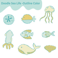 Doodle Sea Creatures and Marine Life 