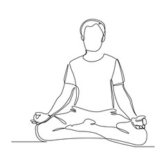 Continuous line drawing of sport man engaged in yoga pose. Relaxing people editable stroke sketch vector illustration