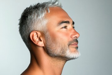 Obraz premium A glowing man radiating happiness and confidence. A relaxed man looking serene in his portrait. A graceful man with a warm and welcoming smile. A man with a natural glow and soft masculinity.