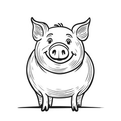 Fototapeta premium Happy pig standing with a smile in a simple line drawing style - Concept of travel 
