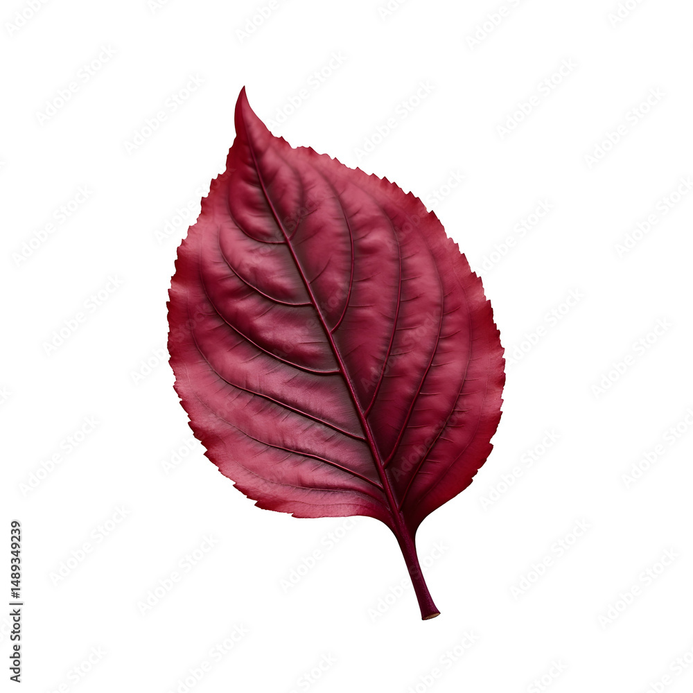 Poster highly detailed and realistic image of a single tamar leaf displaying vibrant red hues and intricate