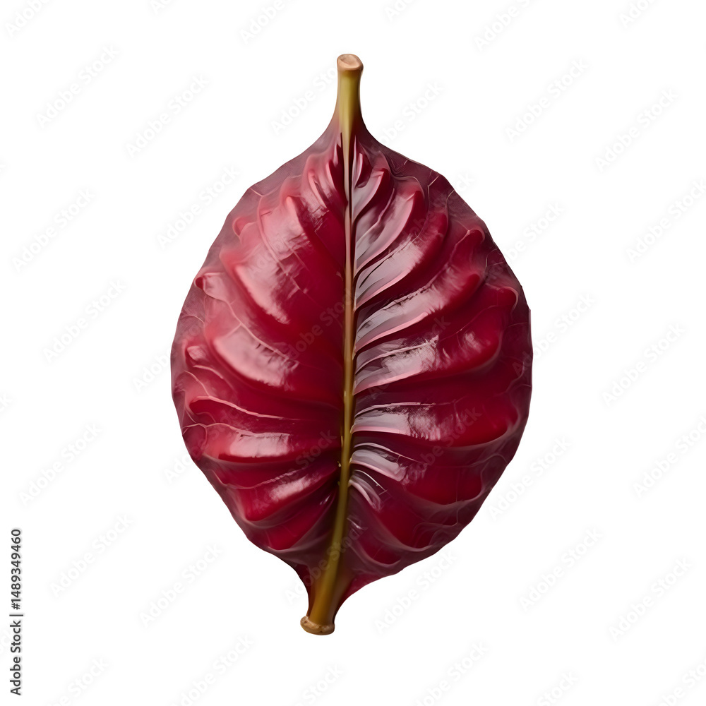 Poster highly detailed and realistic image of a single tamar leaf with striking red veins and intricate tex