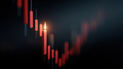 Digital candlestick chart showing decline with lit candle indicating potential reversal
