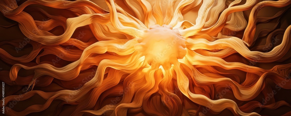 Aufkleber abstract sunburst with swirling golden rays radiating from a bright center, creating a dynamic and w