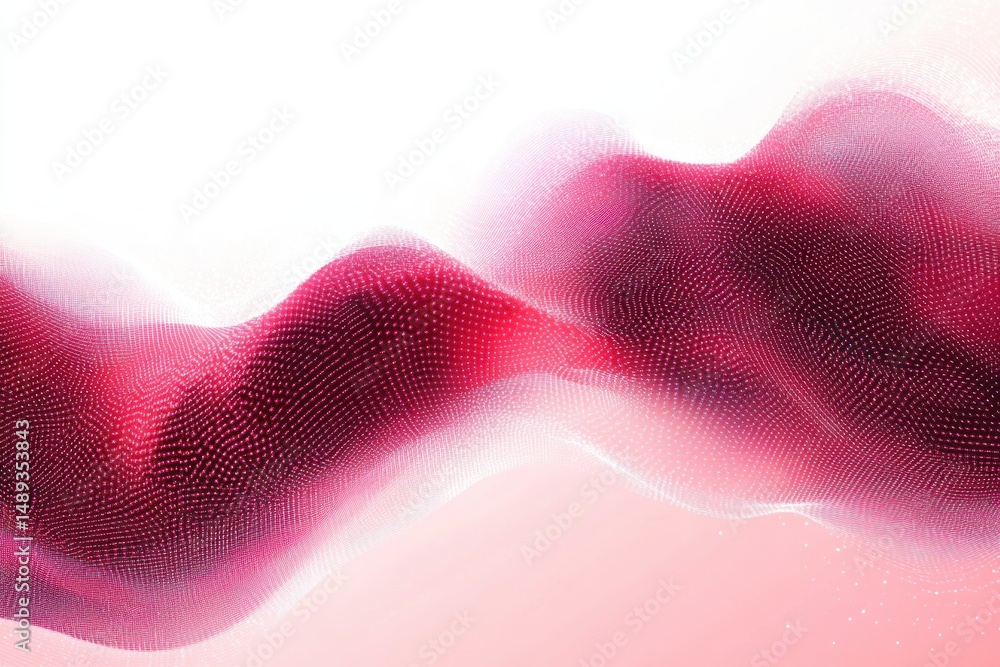Aufkleber flowing red and purple digital waves formed by tiny dots on a bright white background creating a smo