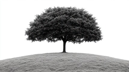 Single tree on grassy hill monochrome minimalist nature image