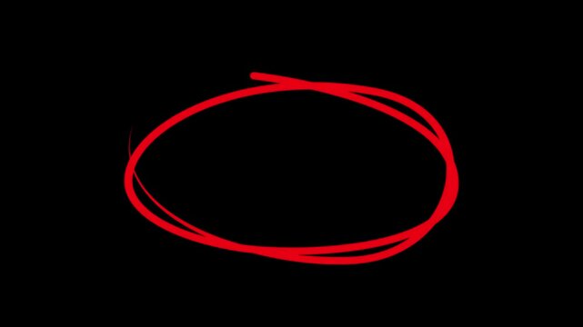 Circle marker with drawing effect, Animated red circle drawn, red marker pen style, doodle red circle marker and underline stroke, Red Circle Highlighter Scribble Animation on transparent background.